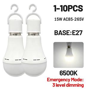 LED 충전식 전구 E27 9W/15W 1500mAh 비상 전구 85-265V 가정용 전원 야외 캠핑 정전 시 베란다 정원 램프