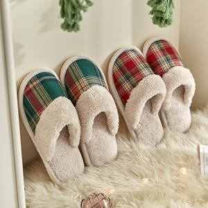 홀리데이 체크 양털 실내화