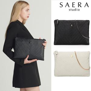 [최초가 219,000원]  스튜디오 소가죽 V 퀼팅 체인 클러치백 H16H511 3color