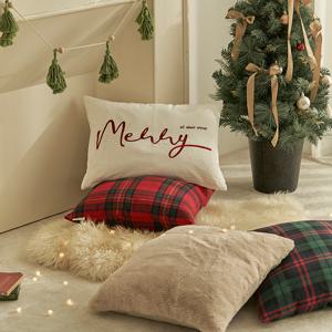 메리 크리스마스 쿠션커버_멀티 레드체크/멀티 그린체크