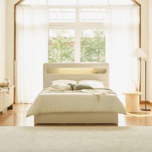 에몬스 무니온 화이트 LED 수납형 침대 Q/K + 휴 유로탑 매트리