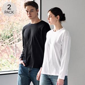 [파라고나] 1+1 공용 30수 순면 기본 무지 레이어드 라운드 긴팔 티셔츠 A24T108