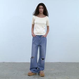 [오아이오아이컬렉션]데일리 컷팅 와이드 데님 팬츠 [LIGHT BLUE]