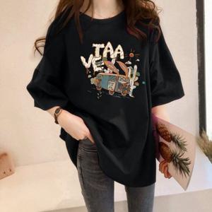 프린팅 반팔 여성 티셔츠 박스티 오버핏 롱티 t-08-j (30705537)