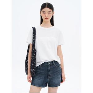 코튼 베이직 라운드넥 반소매 티셔츠  화이트 (355642LY11)