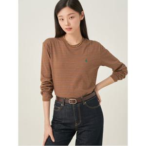 멀티 스트라이프 세미 오버핏 티셔츠  브라운 (BF5741C03D)