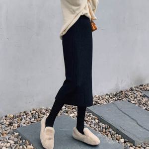 포근한 롱 H라인 골지 니트 허리 소재 따뜻 데일리 스커트 밴딩 레깅스 코디