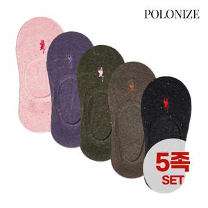 [폴로나이즈] 허밍 자수 페이크삭스 여성 덧신 5족 세트