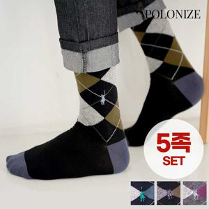 [폴로나이즈] 아가일 비즈니스 맨삭스 남성 양말 5족 세트