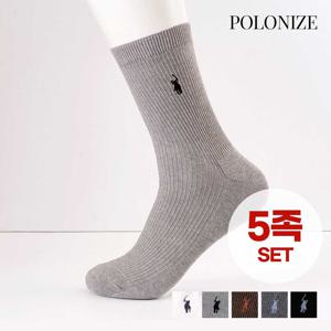 [폴로나이즈] 솔리드 로고자수 맨삭스 남성 양말 5족 세트