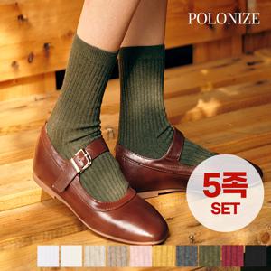 [폴로나이즈] 초코 미들 골지삭스 여성 양말 5족 세트