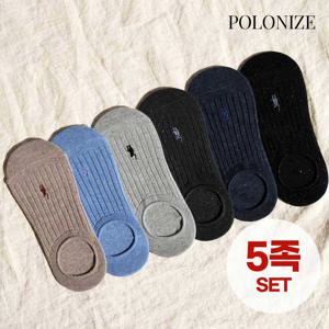 [폴로나이즈] 블루밍 자수 페이크삭스 남성 덧신 5족 세트