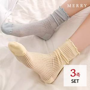[메리삭스] 밍키 시스루 골지 프릴양말 3족 세트/여름 레이스 양말