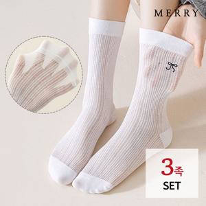 [메리삭스] 리본 라라 레이스 롱삭스 3족 세트