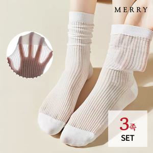 [메리삭스] 미미 시스루 골지 롱삭스 3족 세트/여름 레이스 양말