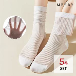 [메리삭스] 5족 세트 미미 시스루 골지 롱삭스/여름 레이스 양말