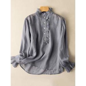 [하프클럽] 러빈 프릴 하이넥 블라우스_NC3BL049