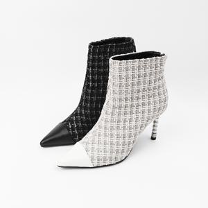 신난다슈 여성 앵클 부츠 힐 9cm 스틸레토 하이힐 숏 앵글 부츠 트위드AG250529