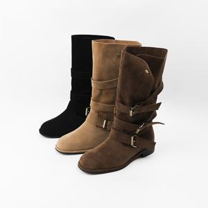 신난다슈 여성 미들 부츠 2cm 통 넓은 하프 미디 부츠 스웨이드 통굽 SKE252895