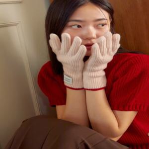 [선물포장] 핑크 울 캐시미어 혼방 라인 배색 핑거홀 장갑 JAGV4F623P1