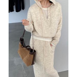 [브리치]  / 겨울 캐주얼 후드 니트 스커트 세트