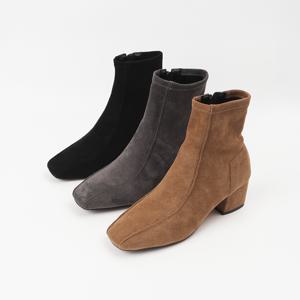 신난다슈 여성 앵클부츠 5cm 숏 스판 앵글 부츠 기모 스웨이드 통굽 MRO255057