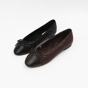 신난다슈 여성 리본 플랫 슈즈 발편한 여자 털 단화 구두 기모 퀄팅 ST252626