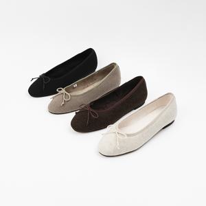 신난다슈 여성 리본 플랫 슈즈 여자 털 단화 펌프스 구두 기모 모직 ST252625