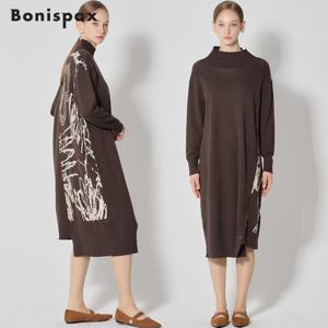 (Bonispax)] 사선단추 자가드 배색 니트 원피스 (택가격: 179000원)