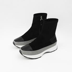 신난다슈 여성 하이탑 스니커즈 운동화 3cm 앵클 부츠 스웨이드 MRO257163 블랙