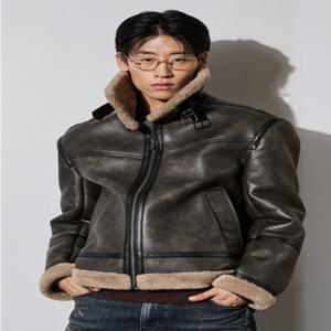 남성 빈티지 레더 하이넥 무스탕 자켓