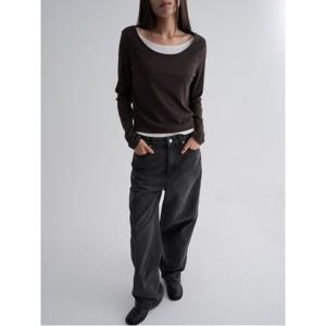 세미 와이드 기모 데님  애쉬