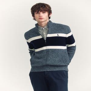 남성 [[24FW]] HZSW4D331N2 멜란지네이비 울 컬러블럭 방풍 집업