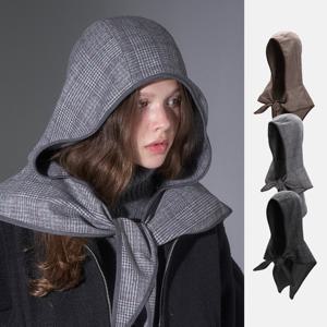 울 글렌체크 후드 숄 브레다 (3 colors)
