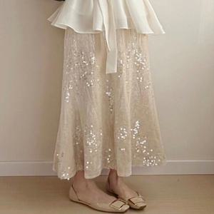 스팽글장식 밴딩 플레어 롱 스커트 (S5SSK408A)