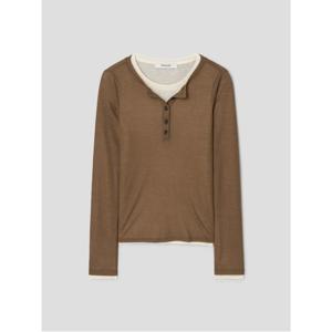 헨리넥 레이어드 긴소매 티셔츠  옐로이시 브라운 (355X41LY8B)