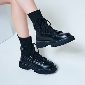 [이세영 착용]레이스업 청키솔 니트 삭스 부츠 412346016 (4cm/2colors)