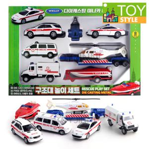 웰리 구조대놀이 세트 구급차 미니카 8pcs