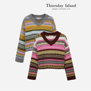 [정상가-199000원][Thursday Island] 시그니처 자카드 V넥 풀오버(T238MSW233W)