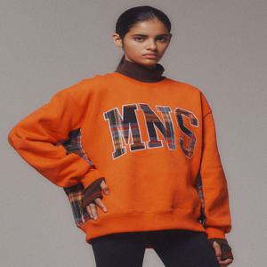 Check Combination Sweatshirt_Orange_기모원단