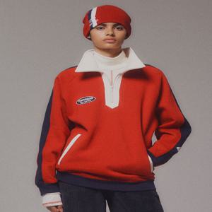 Color Combination Sweatshirt_Red_기모원단