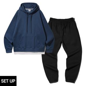 [기모SET]  레이어드 오버핏 후드티 무지 조거 트레이닝 팬츠 셋업