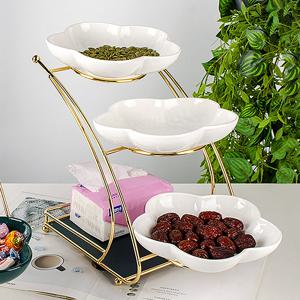 [쿠킹홈]도담 도자기 플라워 꽃 모양 접시 3단 디저트 트레이