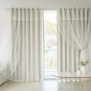 어반 형상기억 암막+디망쉬 레이스 거실 특대형커튼 4장+커튼봉15자