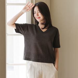 여름 쿨 린넨 마 브이넥 빅사이즈 루즈핏 반팔 니트 출근 모임 캐주얼