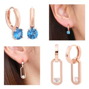 14K 금침 로즈골드 원터치 링 화이트 블루 큐빅 귀걸이 14k금침귀걸이 14골드핀귀걸이