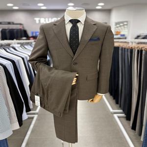 남자 가을겨울 울 혼방 다크 베이지 브라운 갈색 면접 예복 혼주 턱시도 정장 양복 세트