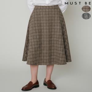 여성 백밴딩 글렌체크 플레어 스커트