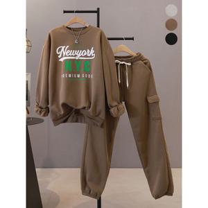 [하프클럽] 그릴스 기모 프린팅 맨투맨 + 카고 조거 세트_MNOP097