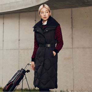 여성 빅 카라 롱다운 베스트(X1WVU8152BK)